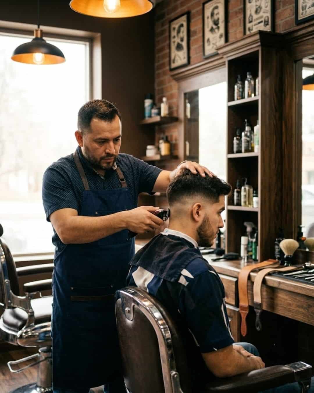 Barbero haciendo un fade a un cliente en una barbería en Tulancingo
