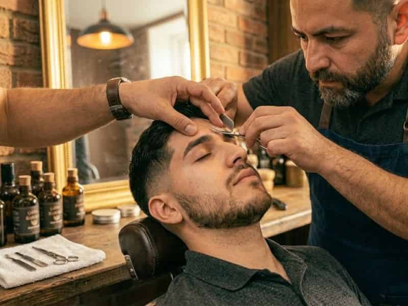 Diseño y perfilado de cejas para hombre en barbería de Tulancingo